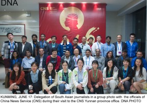 KUNMING, JUNE 17: Delegation of South Asian journalists in a group photo with  the officials of China News Service (CNS) during their visit to the CNS Yunnan province office. DNA PHOTO