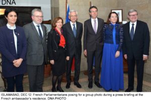 ISLAMABAD, DEC 12: French Parliamentarians posing for a group photo during a press briefing at the Fnrech ambassadors residence. DNA PHOTO