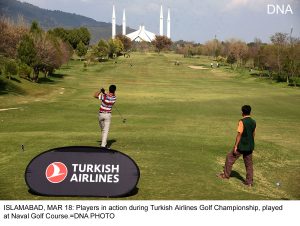 ISLAMABAD, MAR 18: Players in action during Turkish Airlines Golf Championship, played at Naval Golf Course.=DNA PHOTO