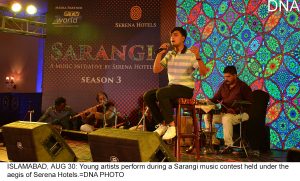 ISLAMABAD, AUG 30: Young artists perform during a Sarangi music contest held under the aegis of Serena Hotels.=DNA PHOTO