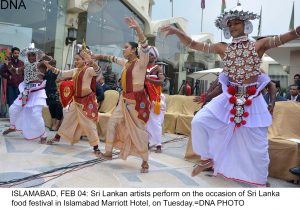 ISLAMABAD, FEB 04: Sri Lankan artists perform on the occasion of Sri Lanka food festival in Islamabad Marriott Hotel, on Tuesday.=DNA PHOTO